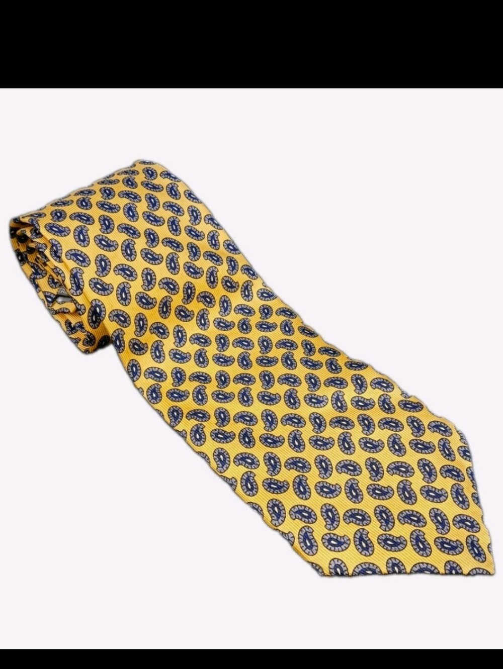 Robert Talbott Silk Tie Yellow with Navy Paisley 3.5in USA Made